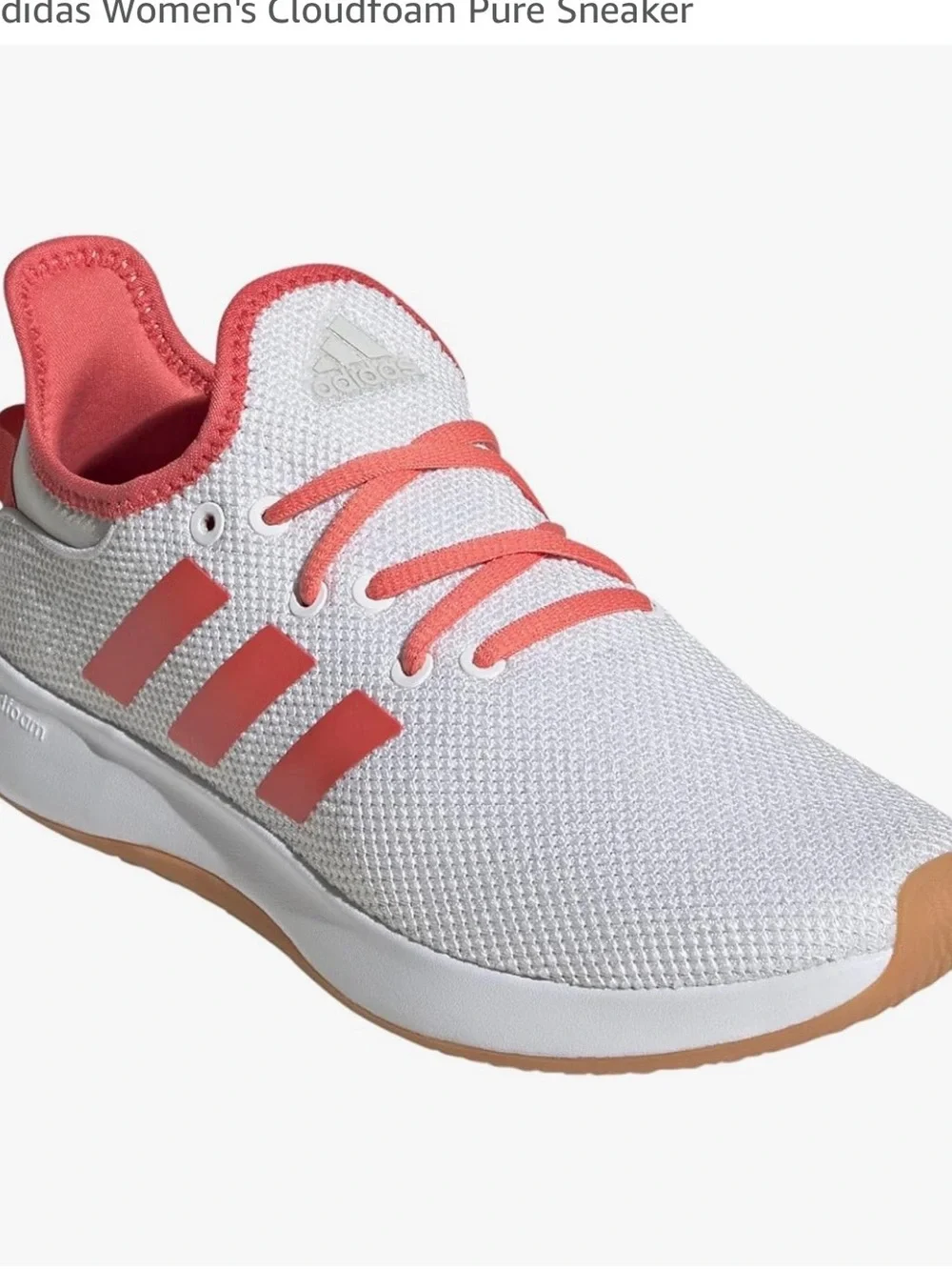 Adidas Women’s Cloudfoam Pure Athletic Sneakers. Size 6.5 (white/coral/grey)
